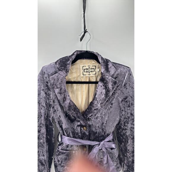 Sugar Lips vintage Y2K 90s soft purple velvet lined jacket blazer w/ribbon tie - Picture 3 of 8